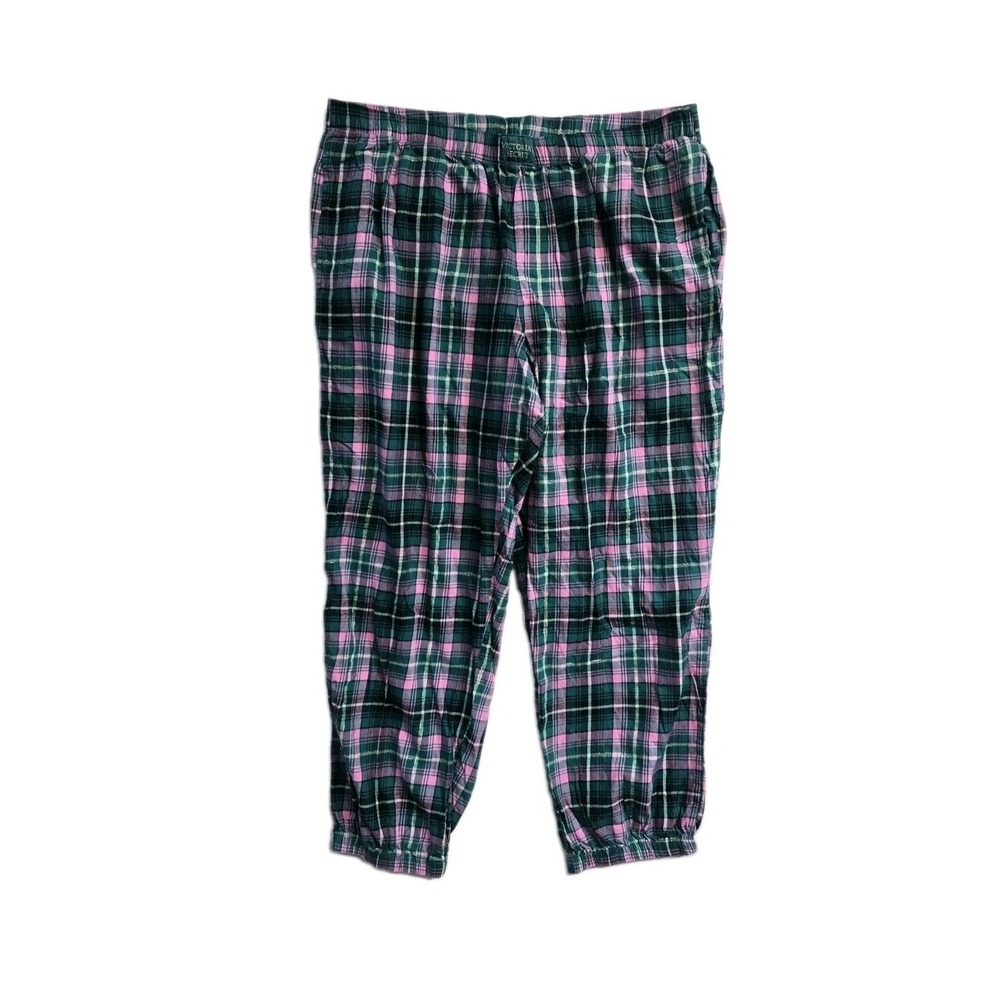 Victoria's Secret Sleep Pants  Pink Green  Plaid XL Tapered
